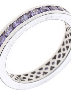 SIGO Damen Ring 925 Sterling Silber rhodiniert mit Zirkonia lila violett Silberring