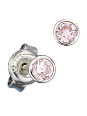 SIGO Ohrstecker rund 925 Sterling Silber rhodiniert 2 Zirkonia rosa rosé Ohrringe