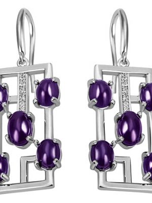 SIGO Ohrhänger Amethyst 925 Sterling Silber 12 Zirkonia Ohrringe Silberohrringe