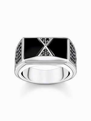 Thomas Sabo Ring - 54 925 Silber, Emaille schwarz