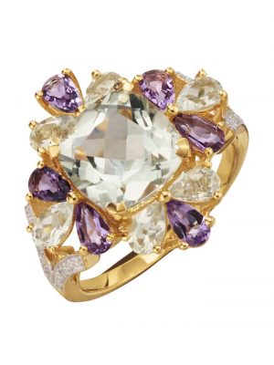 Damenring mit Amethysten und Diamanten in Gelbgold 585 Diemer Gelbgold