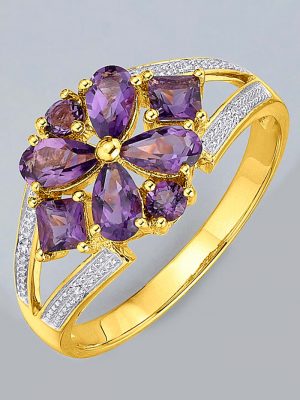 Damenring mit Amethysten und Diamanten in Gelbgold 585 Diemer Gelbgold