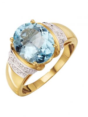 Damenring mit Blautopas und Diamanten in Gelbgold 585 Diemer Gelbgold