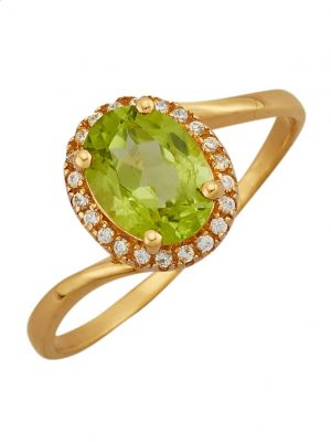 Damenring mit Peridot und synth. Zirkonia in Gelbgold 375 Gelbgold