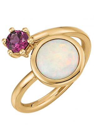 Damenring mit Rhodolith und Opal in Gelbgold 585 Diemer Gelbgold