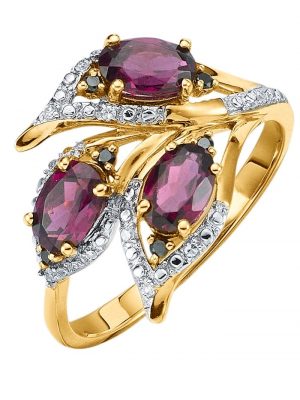 Damenring mit Rhodolithen und Diamanten in Gelbgold 585 Diemer Gelbgold