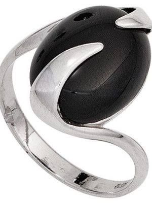 SIGO Damen Ring 925 Sterling Silber rhodiniert 1 Onyx schwarz Silberring